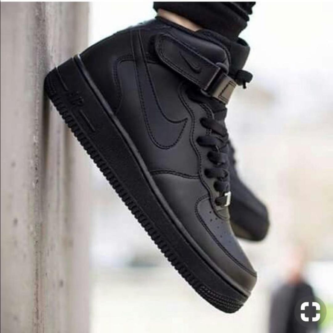 🔥( ON OFFER ) LEATHER AIR FORCE 1 HI CUT - BLACK, COLOUR TRIPPLE BLACK ,HIGH QUALITY SNEAKERS. AIRFORCE 1 white JORDAN Best shop for Airforce, Air jordan, Airmax tn, Air force sneakers) GENERIC