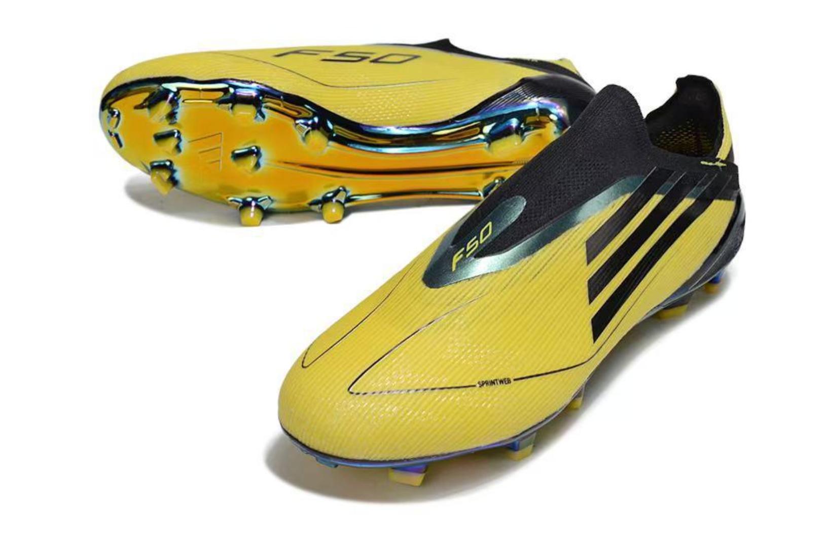 🔥 Original Adidas F50 laceless  (BLACK/YELLOW) Elite laceless firm ground Accuracy FG Football Boot - Soccer Boots, Sport shoes, Sport sneakers