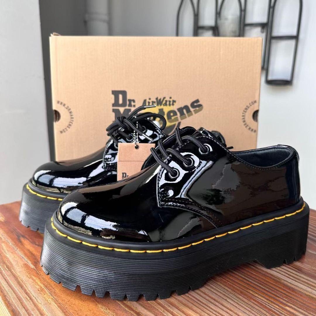 🔥 ON OFFER Leather Dr Martens Bex DS Wet Look Black Chunky Lace Shoe, very comfortable Double sile and classy official cassual loe cut leather shoes.(GENERIC)