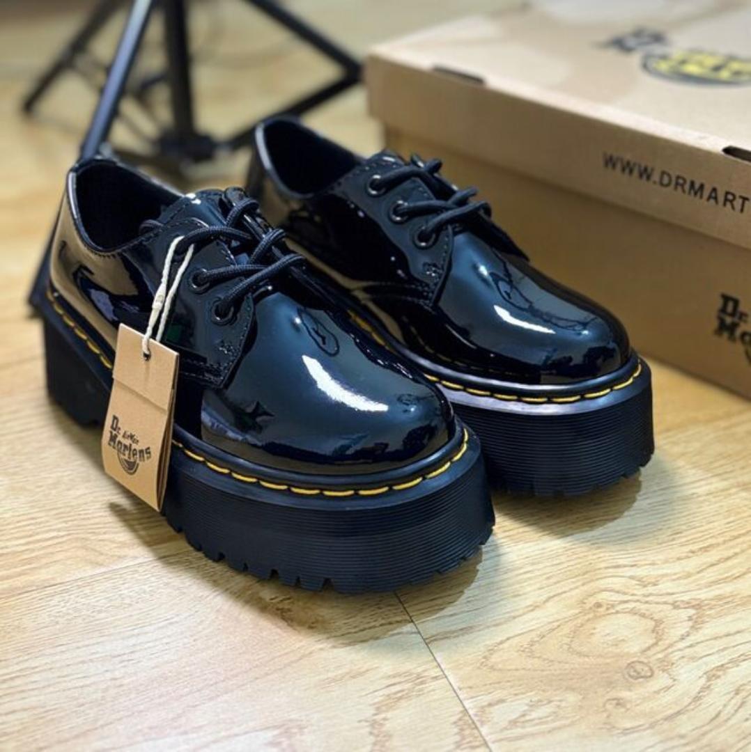 🔥 ON OFFER Leather Dr Martens Bex DS Wet Look Black Chunky Lace Shoe, very comfortable Double sile and classy official cassual loe cut leather shoes.(GENERIC)