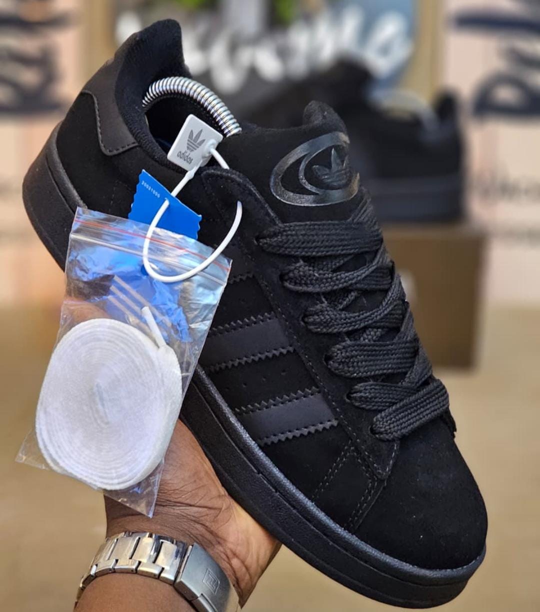 🔥 (on offer) Classy Adidas Campus "dust cargo all Black" Multi color Stripped, Adidas Sneakers, Men Adidas Sneakers, Fashionable Campus.