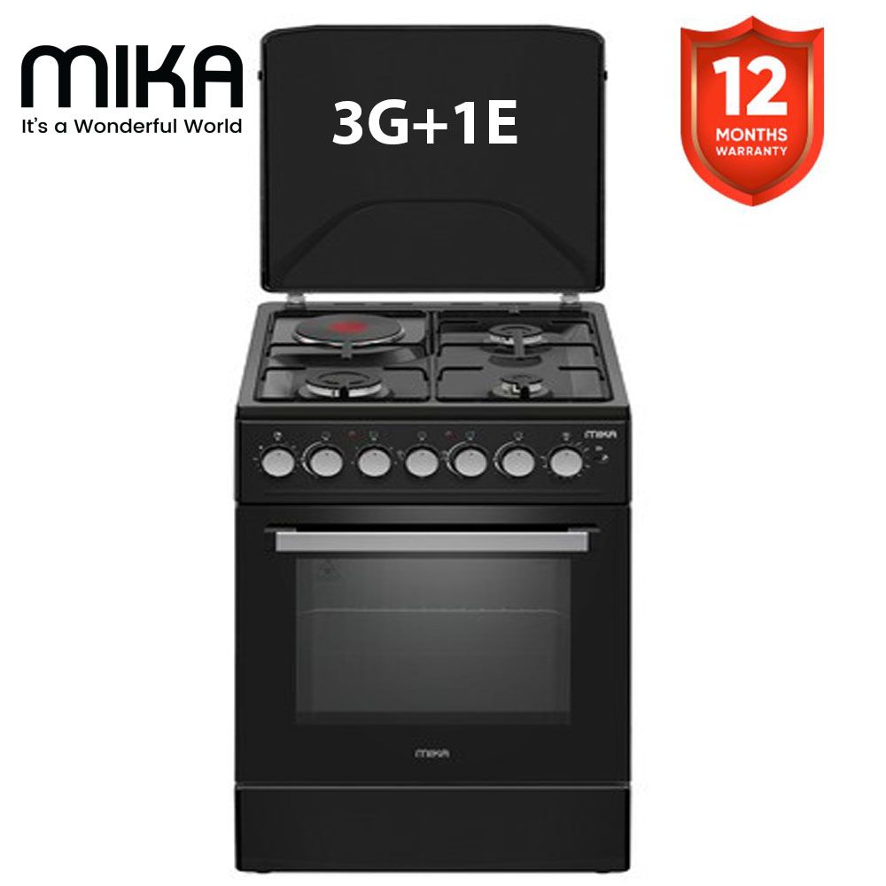 [Special Offer] Mika 60cm X 60cm, 3 Gas Jet Pool Burners + 1 Rapid Electric Hotplate, ROTISSERIE, Electric Oven Standing Cooker (1 YR WRTY)