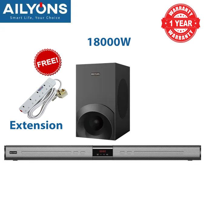 [Special Offer] AILYONS 2.1CH Sound Bar 18000W PMPO,BLACK+FREE EXTENSION(1YR WARRANTY)