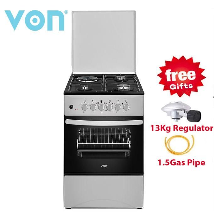 VON 50CM X 50CM Cooker, 3 Gas Burners+1 Electric Hotplate, Electric Oven,Button Ignition+Regulator+Pipe +1 YEAR WARRANTY