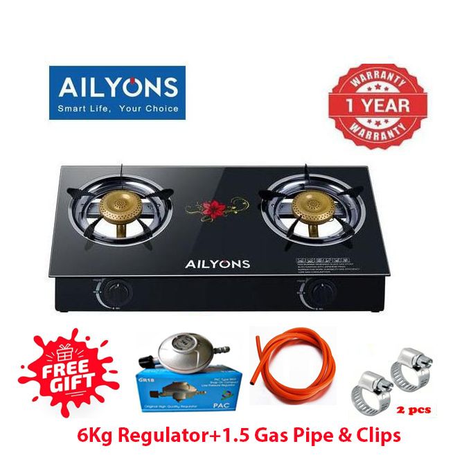 AILYONS Table Top Gas Cooker,2 Burner with  Strong Glass(1YR WARRANTY)