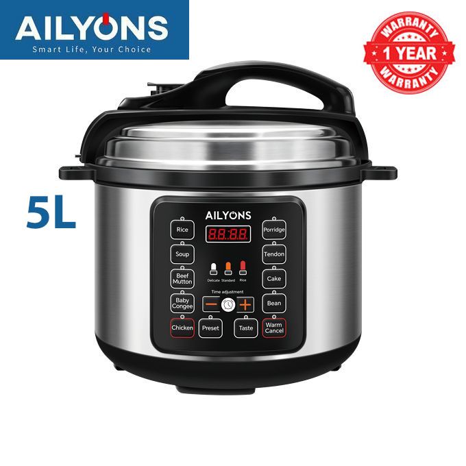 AILYONS 5L Automatic Electric Pressure Cooker 900W Silver (1YEAR WARRANTY)