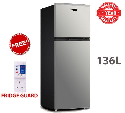 VON 136L Refrigerator, Adjustable Glass Shelves, Double Door