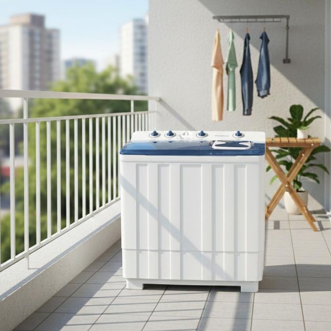 Vision Plus Washing Machine 12KG Twin Tub Top Load Washing Machine Turbo Dry, Rodent Protection, Washes Duvets & Blankets, Low Power, White & Blue (2YRS WRTY)