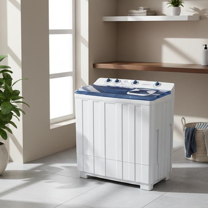 Vision Plus Washing Machine 12KG Twin Tub Top Load Washing Machine Turbo Dry, Rodent Protection, Washes Duvets & Blankets, Low Power, White & Blue (2YRS WRTY)