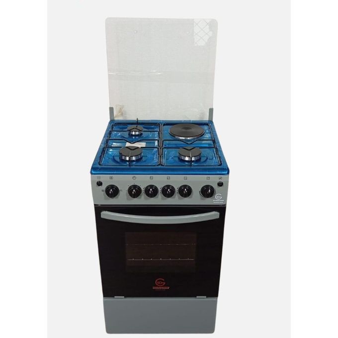 [CLEARANCE SALE!! ] Eurochef Standing Cooker 50x55, 3 Gas Jet Burners + 1 Hot Plate, Electric Oven, Rotisserie, Silver Standing Gas Cooker+Gifts