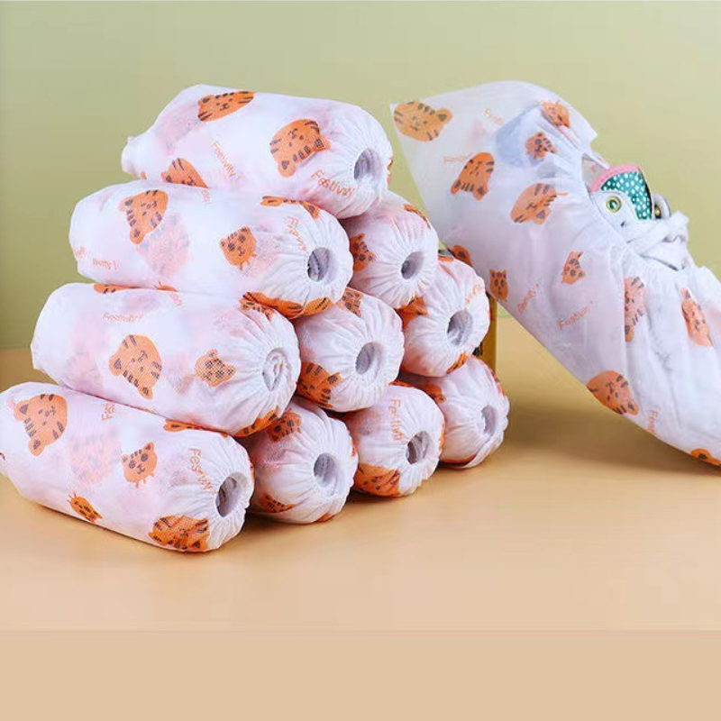 （Each pack is 50 pairs）Disposable Printed Cartoon Shoe Cover Thickened Non-Woven Shoe Cover non-slip Wear Resistant Household Dust Disposable Foot Cover