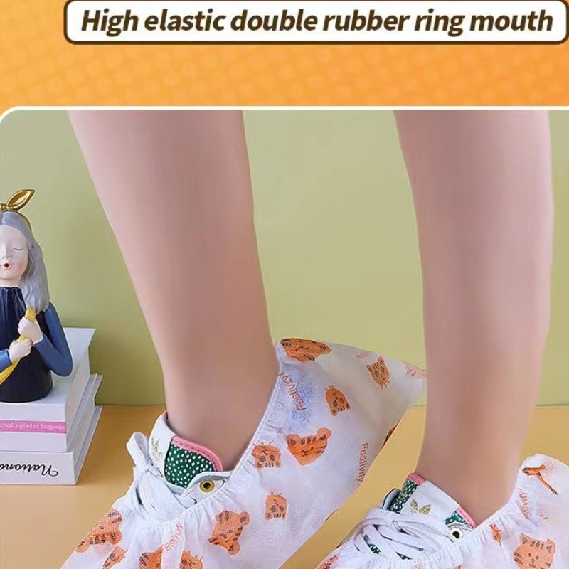 （Each pack is 50 pairs）Disposable Printed Cartoon Shoe Cover Thickened Non-Woven Shoe Cover non-slip Wear Resistant Household Dust Disposable Foot Cover