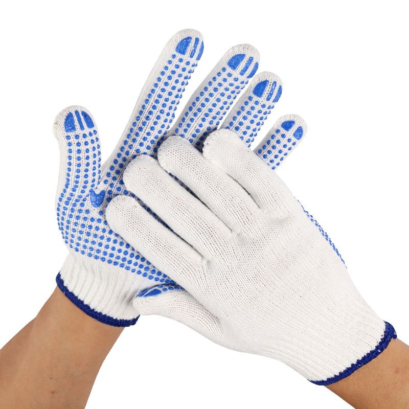 Labor Protection Gloves（Two pairs per pack） Cotton Hanging Glue Dot Plastic Gloves Thickened Construction Site Wear-Resistant Protection Dot Dipping Rubber Anti-slip
