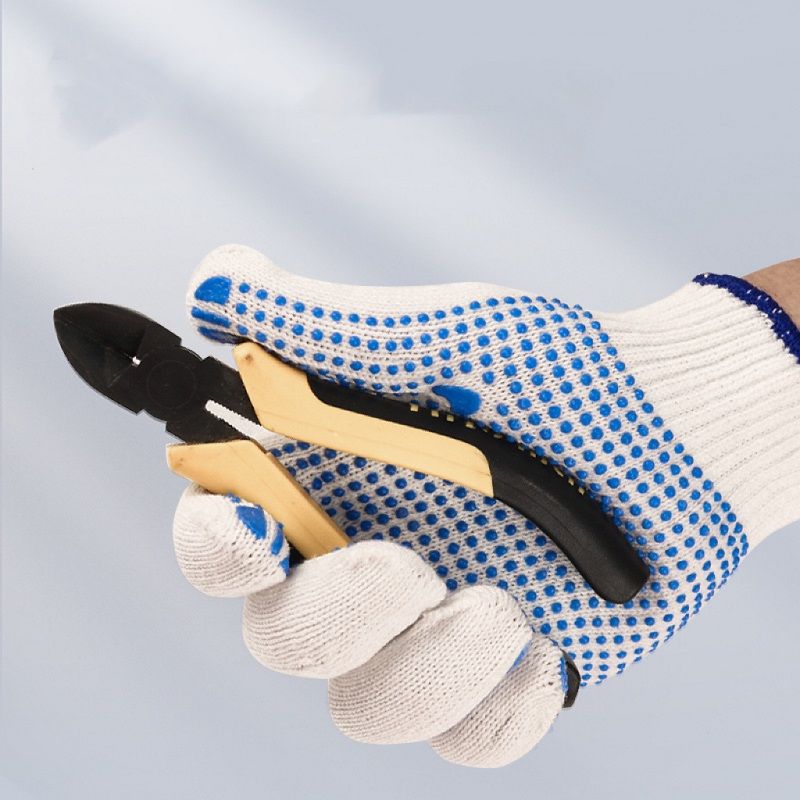 Labor Protection Gloves（Two pairs per pack） Cotton Hanging Glue Dot Plastic Gloves Thickened Construction Site Wear-Resistant Protection Dot Dipping Rubber Anti-slip