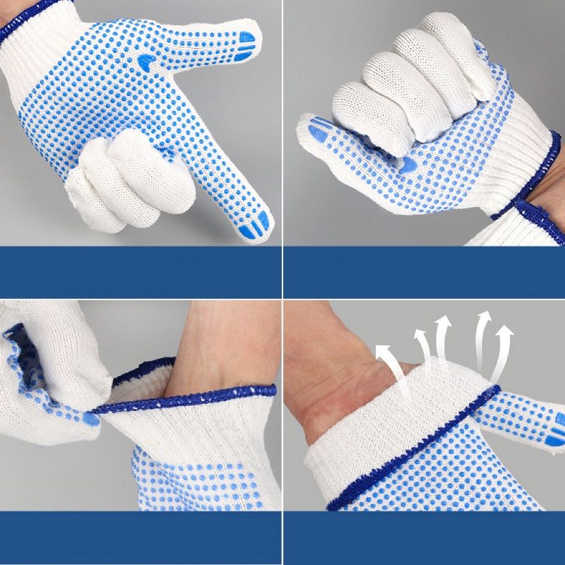 Labor Protection Gloves（Two pairs per pack） Cotton Hanging Glue Dot Plastic Gloves Thickened Construction Site Wear-Resistant Protection Dot Dipping Rubber Anti-slip