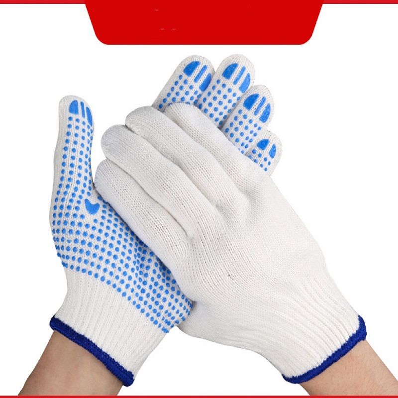 Labor Protection Gloves（Two pairs per pack） Cotton Hanging Glue Dot Plastic Gloves Thickened Construction Site Wear-Resistant Protection Dot Dipping Rubber Anti-slip