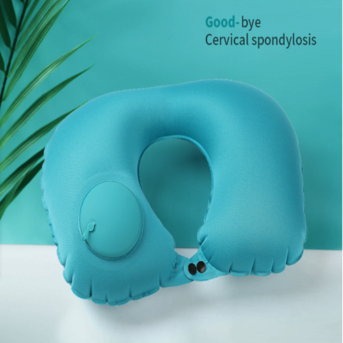Inflatable U-shaped Pillow Press Inflatable Neck Pillow Pillow Travel Pillow TPU Airplane Milk Silk Neck Pillow Portable Set (Neck pillow + Eye mask earplug storage bag)