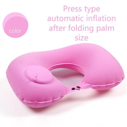 Inflatable U-shaped Pillow Press Inflatable Neck Pillow Pillow Travel Pillow TPU Airplane Milk Silk Neck Pillow Portable Set (Neck pillow + Eye mask earplug storage bag)