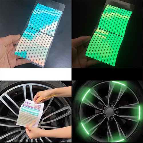 Car Wheel Reflective Colorful Laser Luminous Tire Anti-Collision Stickers Individuality Creative Motorcycle Electric Vehicle Color Stickers