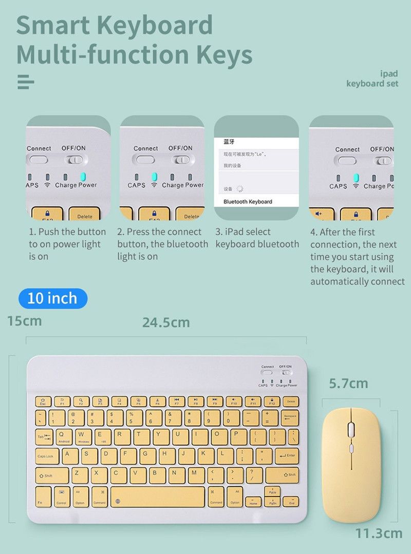 Slim Portable Bluetooth Keyboard And Mouse Kit For IPad Tablet 10 "Bluetooth Keyboard For Android Phone