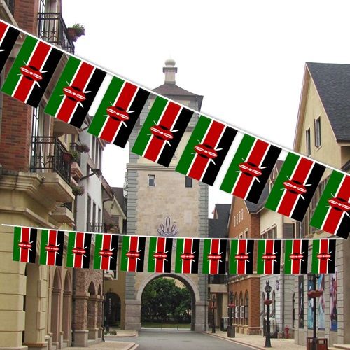 Kenya Flag 14X21cm Kenya String Flag 5 m 20 Piece Square Flag Fan Decoration Hanging Flag Pull Flag Polyester Flag 3X5FT Kenya Flag