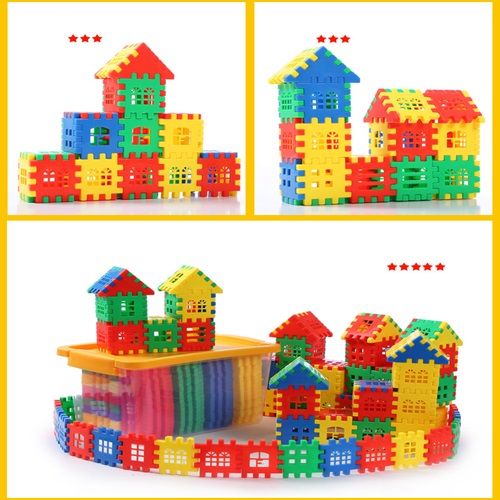 140 Pieces Of Large House Puzzle Building Blocks With Windows Kindergarten Children Large Square Variable Plastic House Assembly With Drawings