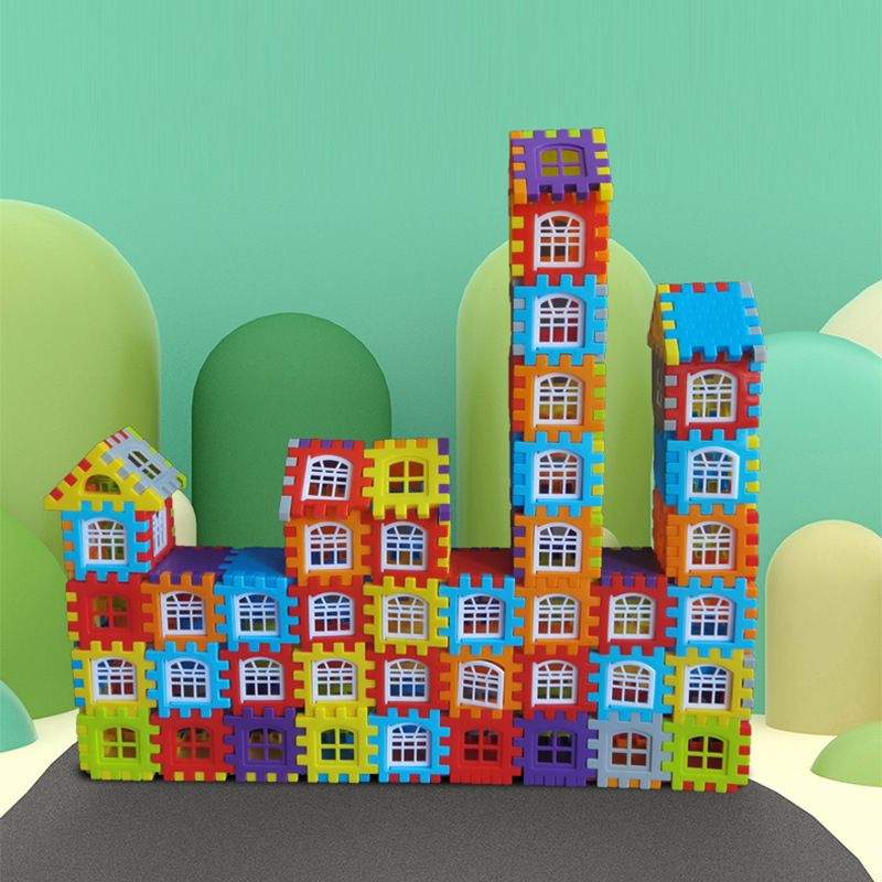 140 Pieces Of Large House Puzzle Building Blocks With Windows Kindergarten Children Large Square Variable Plastic House Assembly With Drawings