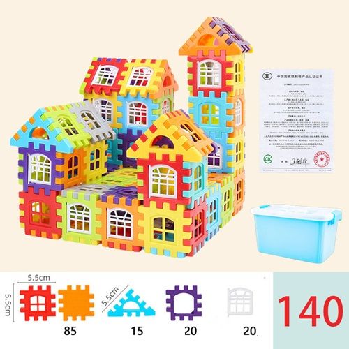 140 Pieces Of Large House Puzzle Building Blocks With Windows Kindergarten Children Large Square Variable Plastic House Assembly With Drawings