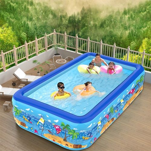 Inflatable Swimming Pool Family Children's Paddling Pool Pool Ocean Ball Can Be Folded Three Layers 130CM Outer Diameter 147X105X50CM With A