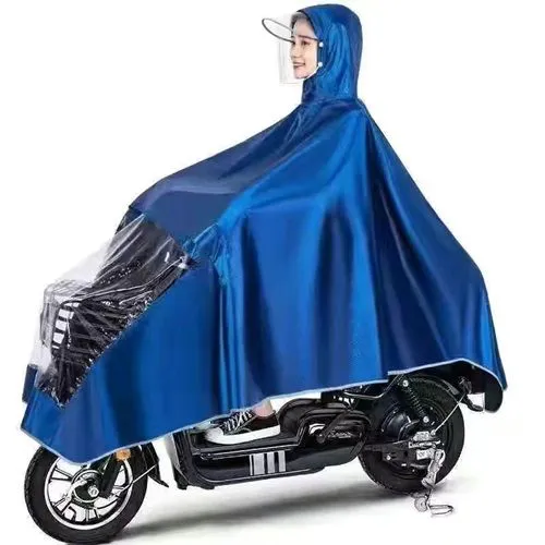 Single Double Oxford Raincoat Poncho Thickened Double Mirror Cover MOPED Motorcycle Head Mask（Single blue, double purple）