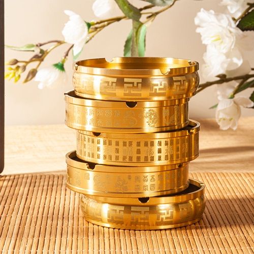 New Chinese Style Pure Brass Wire-drawn Glaze Ashtray, Office Copper Ornaments