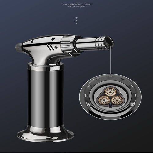 Metal High Temperature Three Flame Direct Spray Gun Large Fire Welding Torch Windproof Lighter Outdoor Barbecue Cigar Lighting Fire