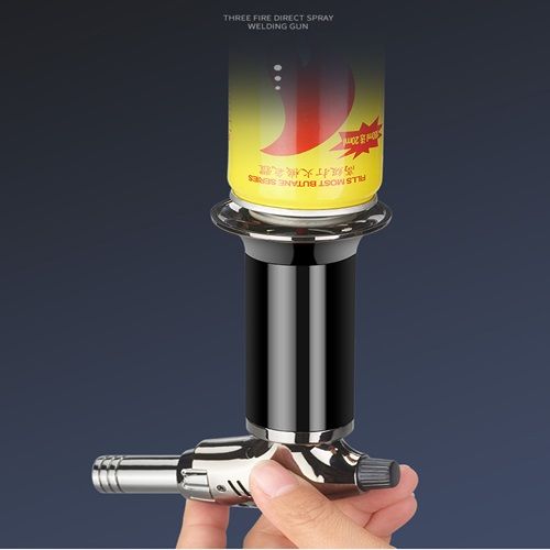 Metal High Temperature Three Flame Direct Spray Gun Large Fire Welding Torch Windproof Lighter Outdoor Barbecue Cigar Lighting Fire