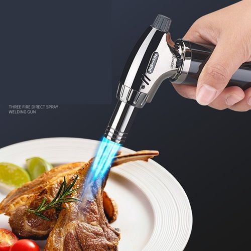 Metal High Temperature Three Flame Direct Spray Gun Large Fire Welding Torch Windproof Lighter Outdoor Barbecue Cigar Lighting Fire