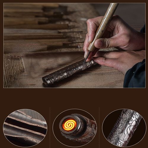 Electronic Cigarette Lighter Blow Blow Can Light Cigarette Lighter Usb Charging Cool Fashion China Wind Fire Folding Natural Ebony Auspicious Dragon