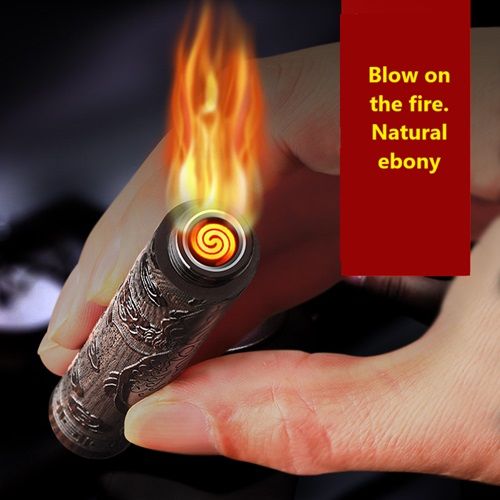 Electronic Cigarette Lighter Blow Blow Can Light Cigarette Lighter Usb Charging Cool Fashion China Wind Fire Folding Natural Ebony Auspicious Dragon