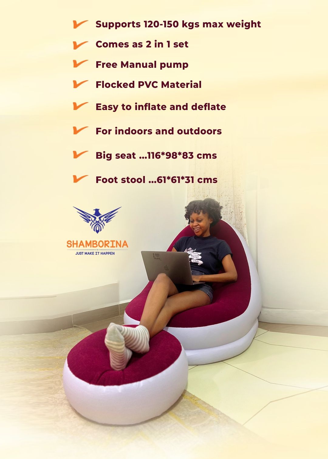 {OFFER!! OFFER !!} Inflatable Seat With Stool And Pump