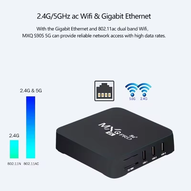 MXQ PRO 4K Android 11 Smart TV Box with TV Remote Control Android TV Box with 2.4G 5G Dual Band WIFI Quadcore Processor Home Media Player with 4K Resolution and Full HD Converter (32GB ROM 4GB RAM)