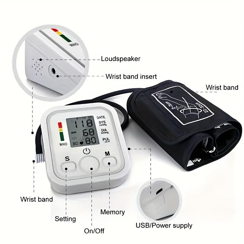 Upper Arm Electronic Blood Pressure Machine Monitor, Cuff with 22-52CM Wide-Range，Electric High Blood bp Irregula 99x2 Sets Memoery for Home Use -USB or Battery Plugged (No Battery) (Large)