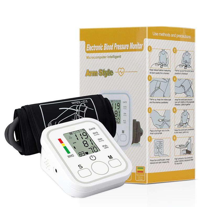 Upper Arm Electronic Blood Pressure Machine Monitor, Cuff with 22-52CM Wide-Range，Electric High Blood bp Irregula 99x2 Sets Memoery for Home Use -USB or Battery Plugged (No Battery) (Large) White