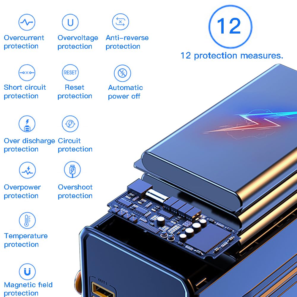 60000mAh portable power bank with large capacity, maximum 22.5W PD 3.0 fast charging, 7-port large portable power bank, LED display screen, USB-C built-in data cable suitable for iPhone, Android