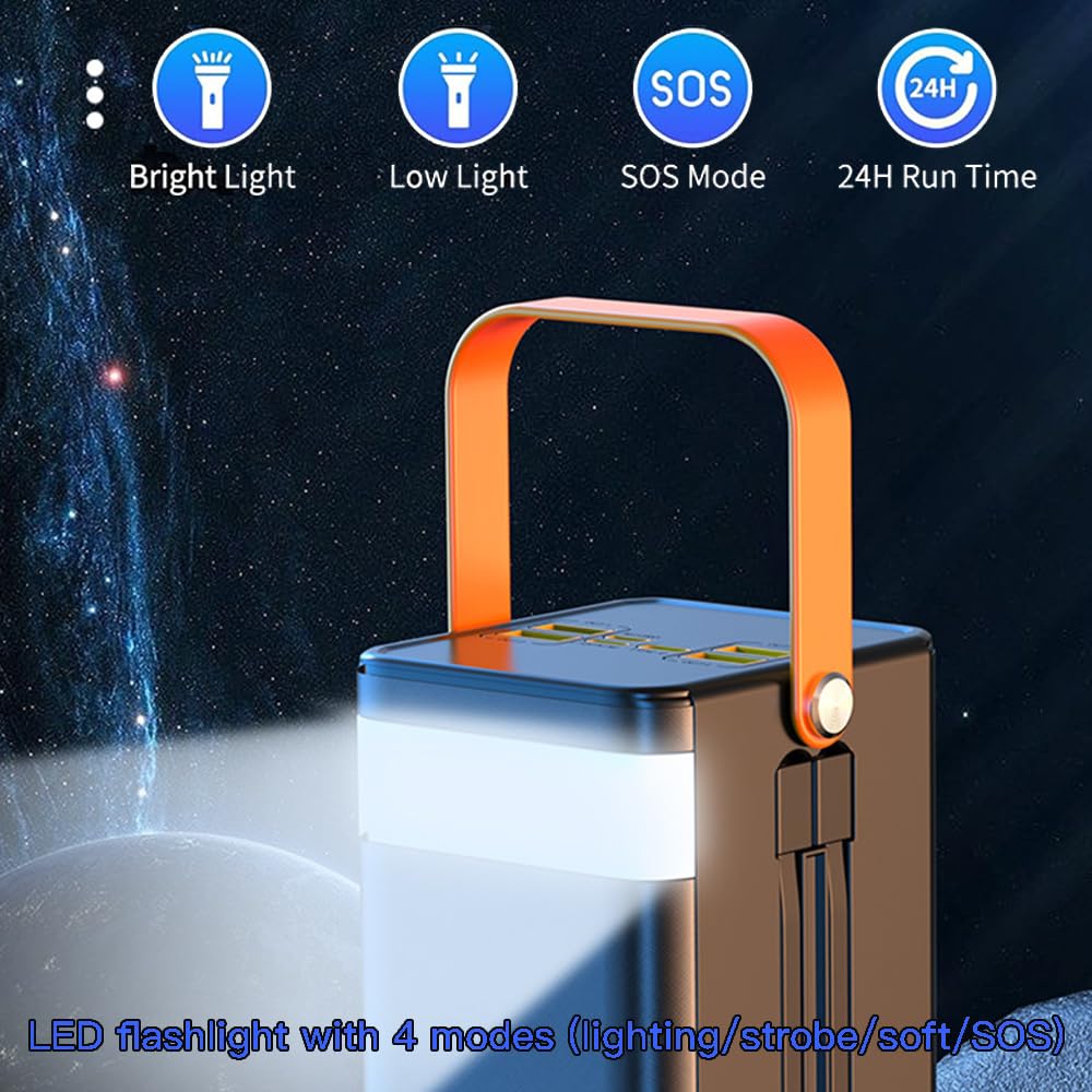 60000mAh portable power bank with large capacity, maximum 22.5W PD 3.0 fast charging, 7-port large portable power bank, LED display screen, USB-C built-in data cable suitable for iPhone, Android