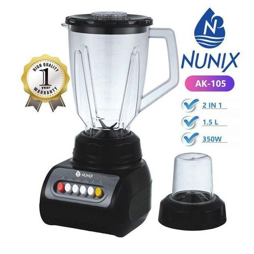 NUNIX 1.5L Multifunctional 2 In 1 Blender VB-Y66 Powerful 4 Speed Motor Countertop Blender with Grinding Machine and Coffee Mill Fruit Juicer with 5 Cup jar and Super Sharp Stainless Steel Blades