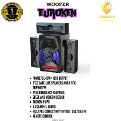Euroken EK-603 3.1 CH HIGH QUALITY WOOFER SYSTEM PMPO 20000W & 3 SPEAKERS|FREE 1ONE YEAR WARRANTY| USB,FM RADIO,AUX ,MP3,REMOTE CONTROL.ENJOY QUALITY MUSIC FROM EUROKEN AT A FREE DELIVERY.BUY TODAY...