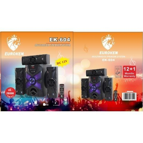 Euroken 3.1 New school woofer with heavy sound|Remote

20000watts pmpo| Bluetooth| Aux/Digital FM ready| USB Support| Sd card| HI-FI  sound| 1 year warranty|You can easily connect it to the TV, DVD pl