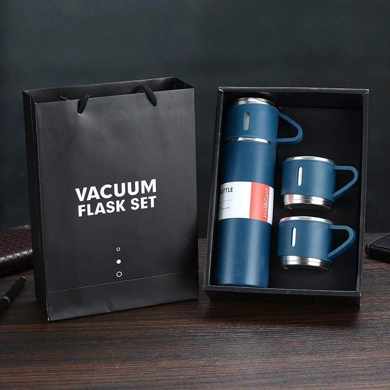 VACUUM FLASK 500ml Gift Box Set Portable Business Cup Stainless Steel Thermos Cup One Cup Flasks Water Bottle With 3 Lids