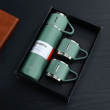 VACUUM FLASK 500ml Gift Box Set Portable Business Cup Stainless Steel Thermos Cup One Cup Flasks Water Bottle With 3 Lids