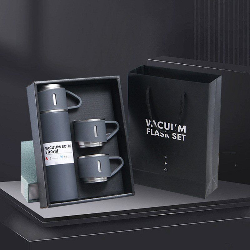 VACUUM FLASK 500ml Gift Box Set Portable Business Cup Stainless Steel Thermos Cup One Cup Flasks Water Bottle With 3 Lids