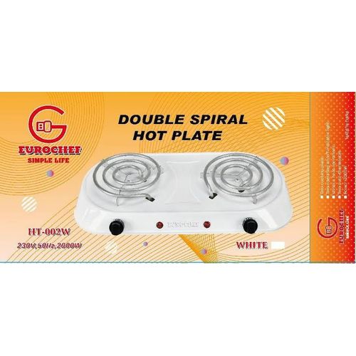 🥭📍COOK IN STYLE🥭Eurochef Electric Stove/coil, Double Burner Cooktop, Compact And Portable, Adjustable Temperature Double Hot Plate, 2000 Watts, White & Stainless.Heavy duty cast iron heating plate