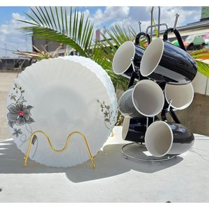 🎀📍12pcs Unique Dinner Set Of 6 Dinner Plates And 6pcs Mugs🎀📍Pack of 12 dinner set plates and mugs, made from durable ceramic material
Color: Black and white, custom design. Colorful stylish lookin